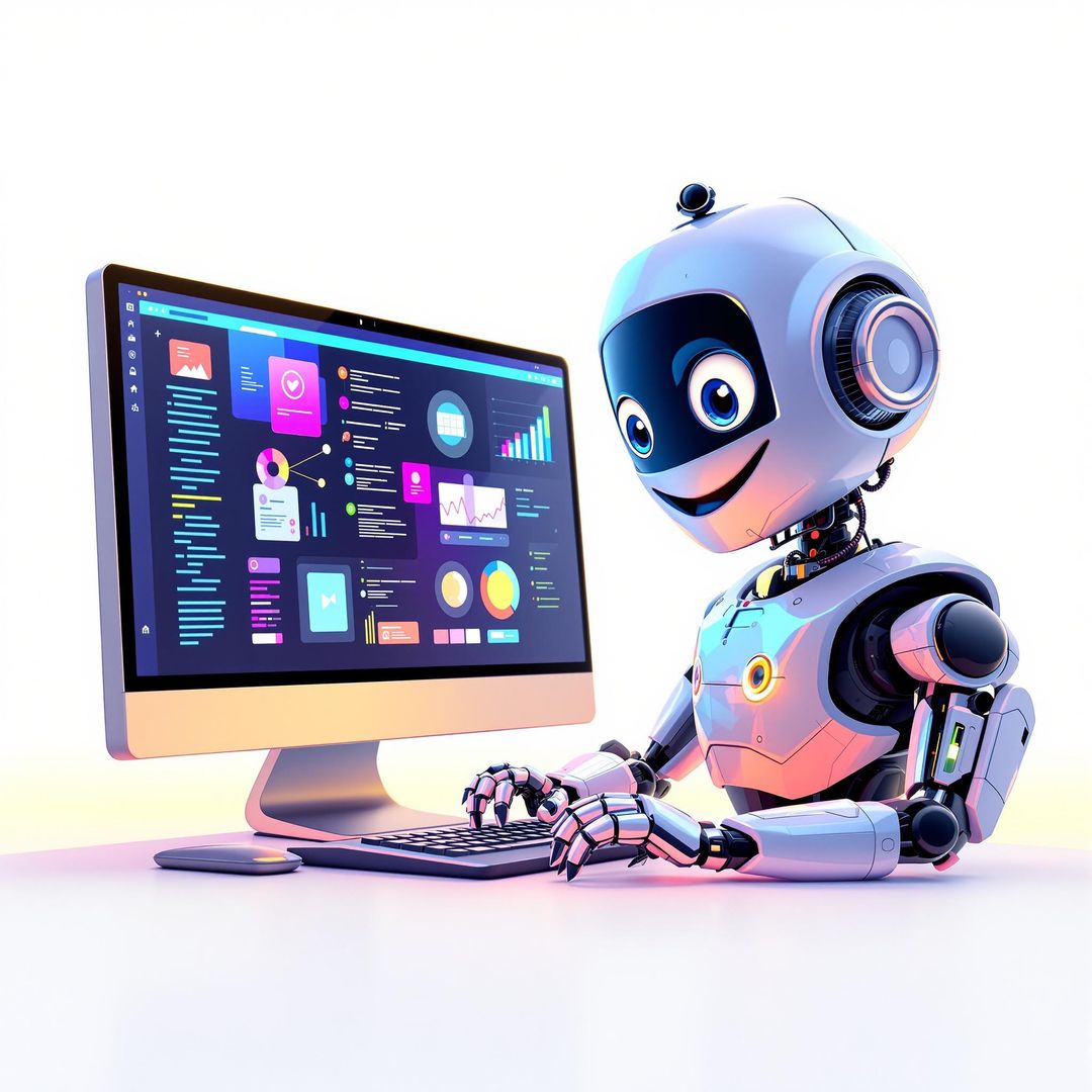AI robot working on computer for a business 