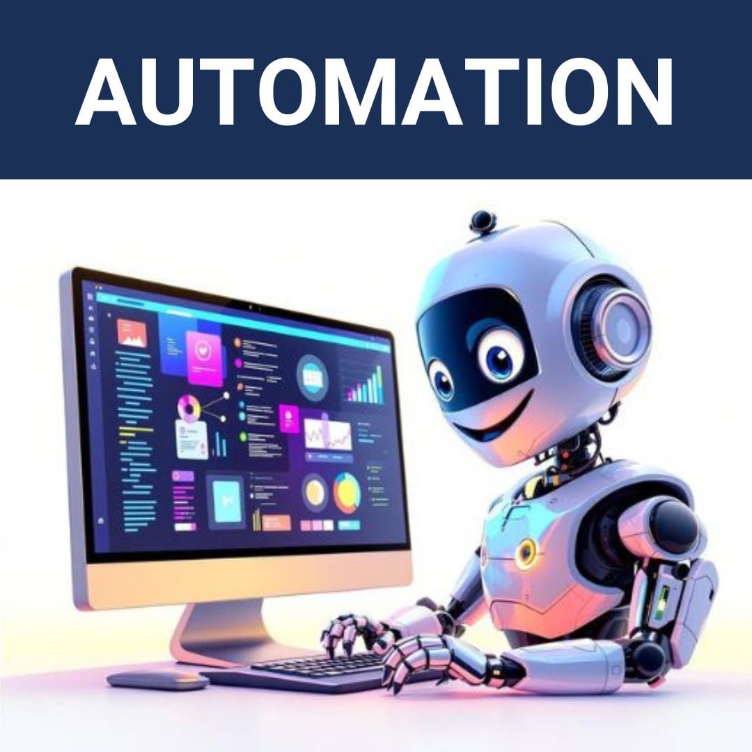 AI robot working on computer for a business automation