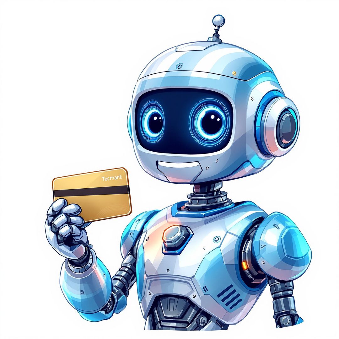 AI robot with a credit card assisting with sales for a business