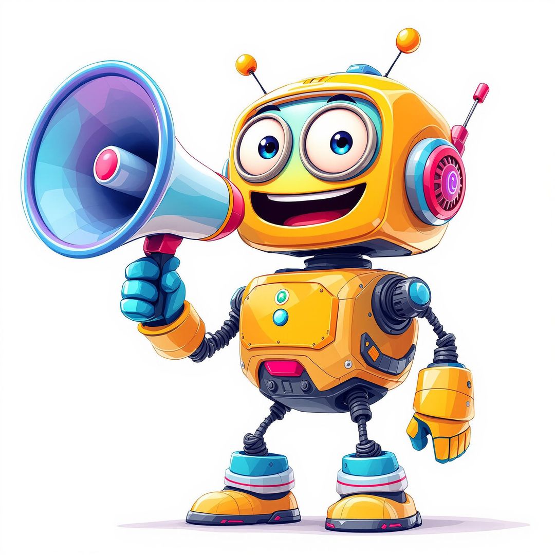 AI robot with a megaphone marketing for a business