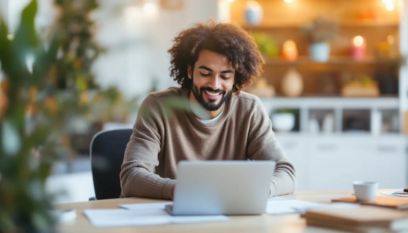 smiling business man using computer