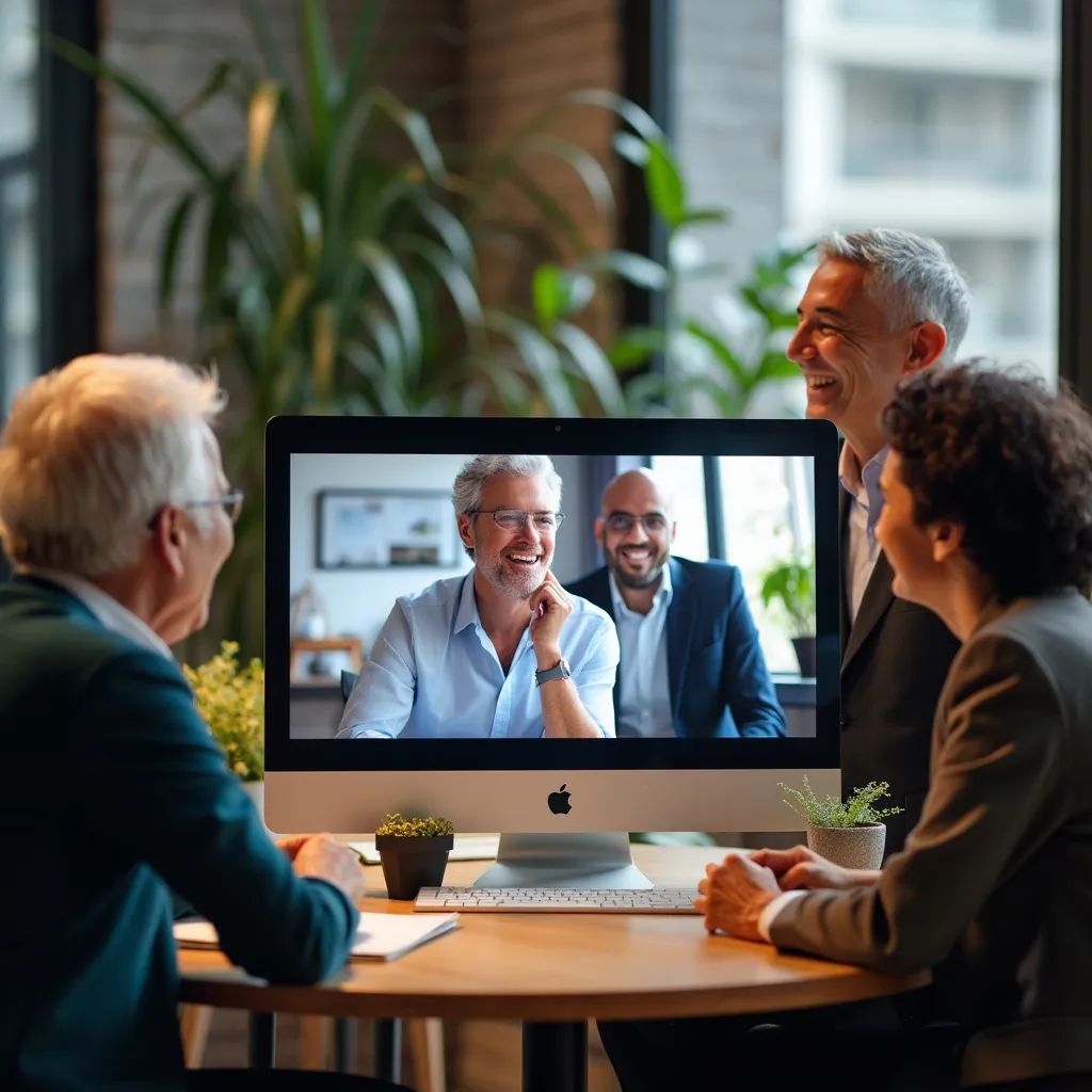 small group of business professionals on a video conference call