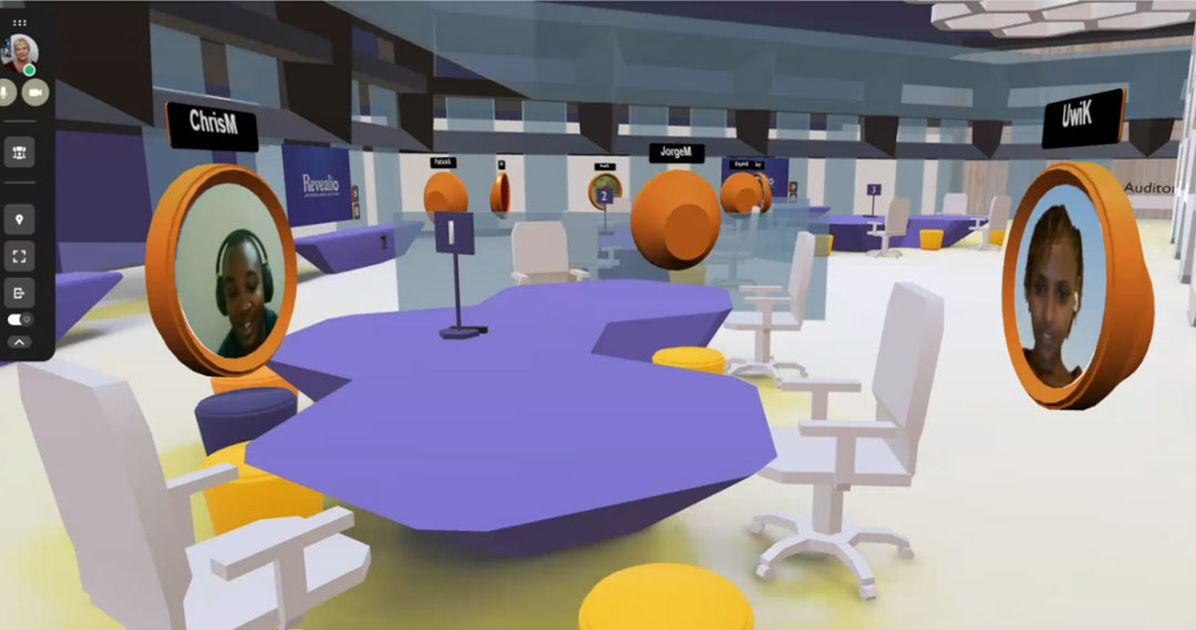 live video feed circle avatars inside of 3D virtual office