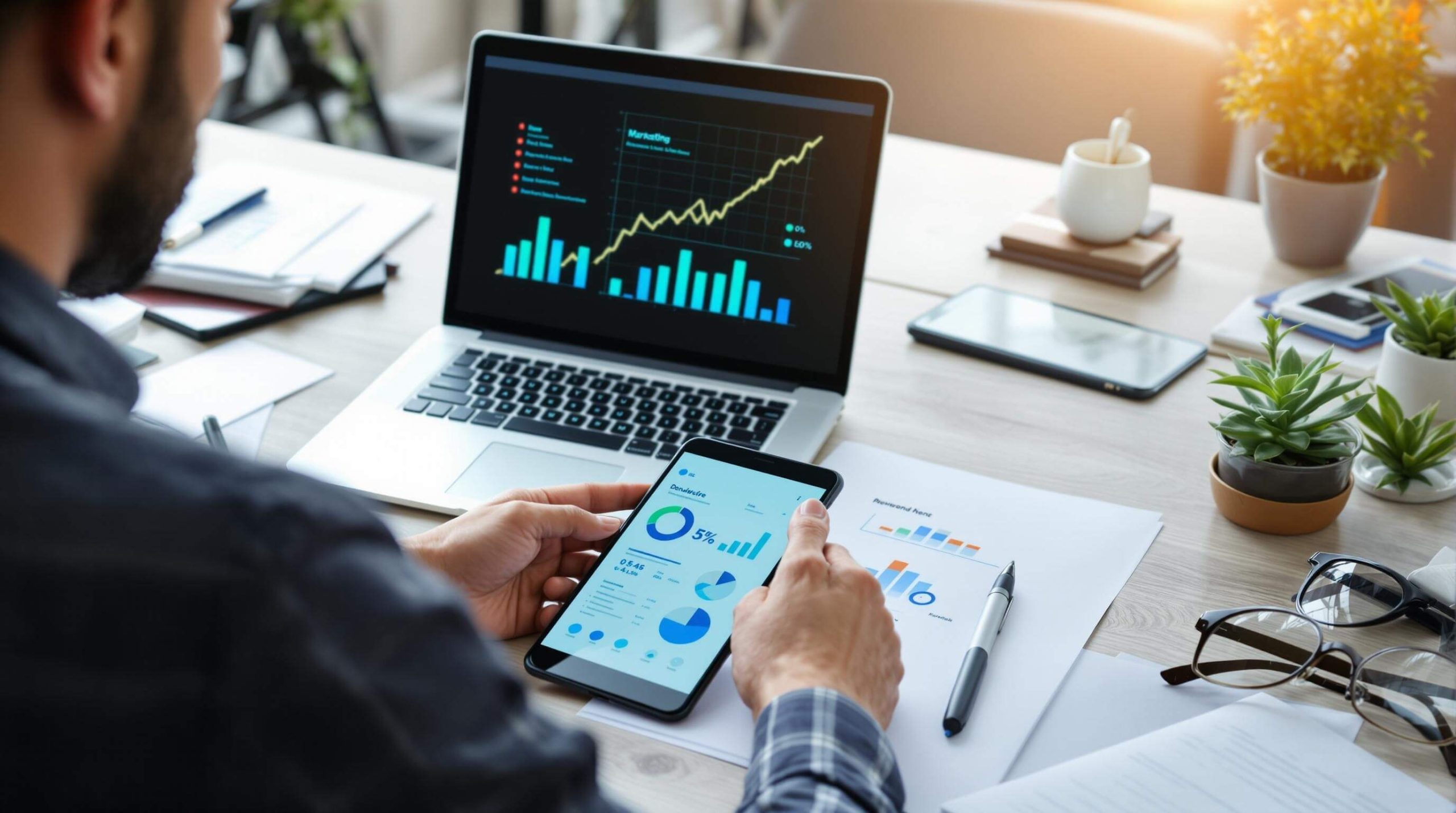 businessman using technology for relationship marketing 