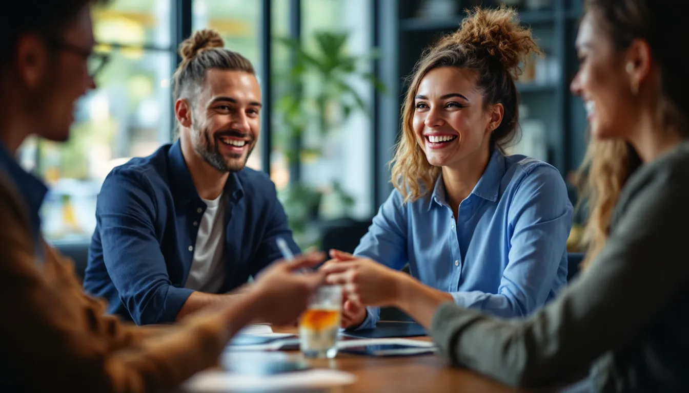 4 business owners networking across a table