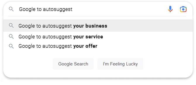 screen shot of search box recommended phrases displaying below the search bar