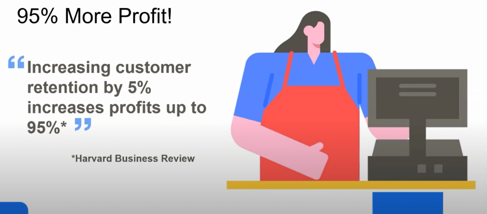 Harvard Business review quote with drawing of a cashier 